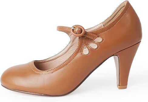 J. Adams Pixie Mary Jane Shoes Women Oxford Pumps - Cute Low Kitten High Heels - Retro Vintage Shoes for Women 1950s Mary Janes Round Toe Shoe with Ankle Strap - Women Dress Shoes in Kuwait
