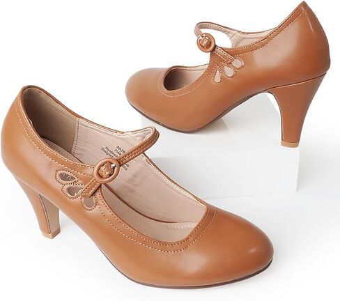 J. Adams Pixie Mary Jane Shoes Women Oxford Pumps - Cute Low Kitten High Heels - Retro Vintage Shoes for Women 1950s Mary Janes Round Toe Shoe with Ankle Strap - Women Dress Shoes in Kuwait