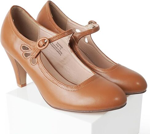J. Adams Pixie Mary Jane Shoes Women Oxford Pumps - Cute Low Kitten High Heels - Retro Vintage Shoes for Women 1950s Mary Janes Round Toe Shoe with Ankle Strap - Women Dress Shoes in Kuwait