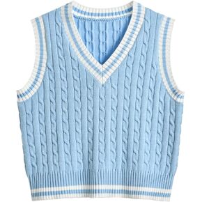 Hyipels Argyle Sweater Vest Women Y2K Plaid Knitted Streetwear Preppy Style V Neck Crop Knitwear Tank Top for Girl