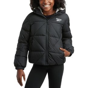 Reebok Girls' Winter Coat - Heavyweight Quilted Sherpa Fur Lined Cropped Puffer Parka - Casual Jacket for Girls (4-16)