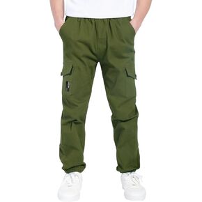 CAMLAKEE Boys Cargo Pants Stretch Elastic Waist School Kids Twill Joggers
