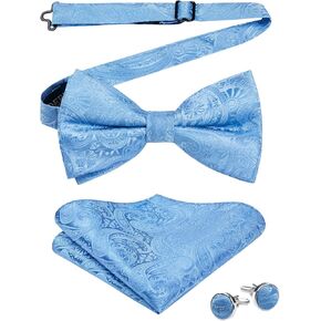HISDERN Bow Ties for Men Floral Paisley Pre-Tied Bow Tie and Pocket Square Handkerchief Cufflinks Set Classic Formal Bowties
