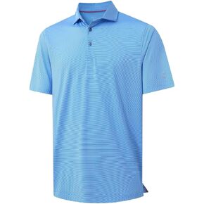 MICHEL ROUEN Long Sleeve Polo Shirts for Men Performance Moisture Wicking Lightweight Athletic Striped Golf Shirts for Men