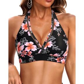 Tempt Me Women Halter Bikini Top Padded Swimsuit Top V Neck Bathing Suit Tops Only