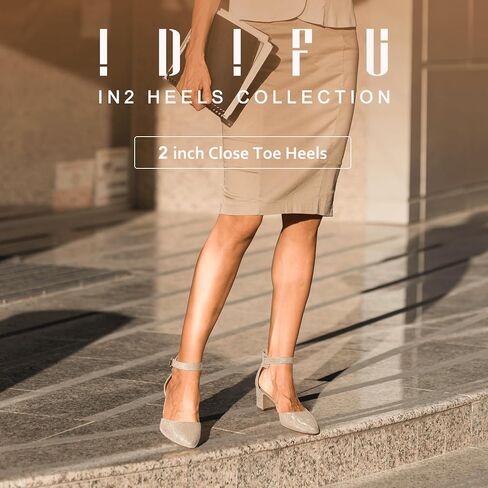 IDIFU Women's IN2 Dress Shoes Low Block Heels | Comfortable Chunky Closed Toe Heel Dressy Ankle Strap Wedding Pumps in Saudi Arabia