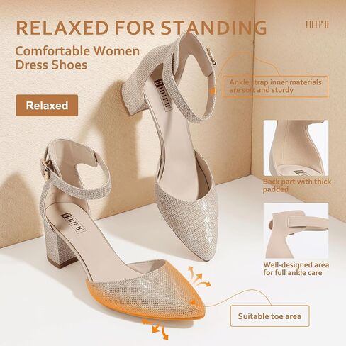 IDIFU Women's IN2 Dress Shoes Low Block Heels | Comfortable Chunky Closed Toe Heel Dressy Ankle Strap Wedding Pumps in Saudi Arabia