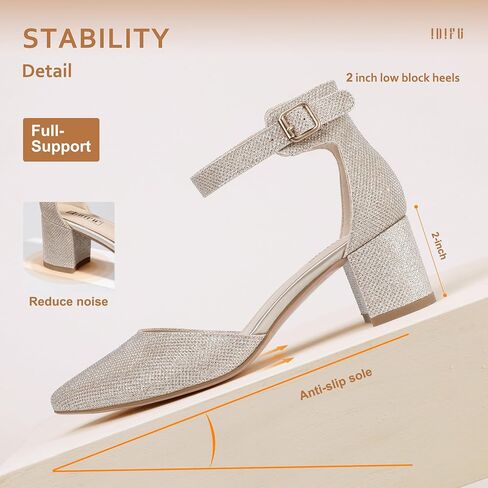 IDIFU Women's IN2 Dress Shoes Low Block Heels | Comfortable Chunky Closed Toe Heel Dressy Ankle Strap Wedding Pumps in Saudi Arabia