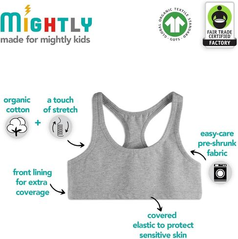 حمالة صدر رياضية بظهر Racerback للفتيات من Mightly | حمالة صدر للتدريب مكونة من 3 قطع معتمدة من التجارة العادلة من القطن العضوي in Saudi Arabia