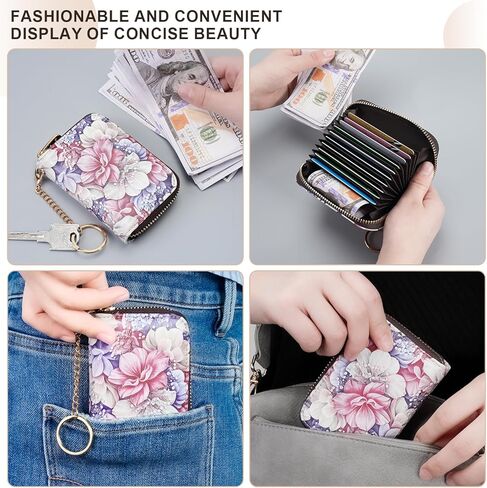 محافظ حامل بطاقات الائتمان APHISON RFID للنساء حافظة بطاقات بسحاب من الجلد لمحفظة سلسلة المفاتيح للسيدات in Kuwait