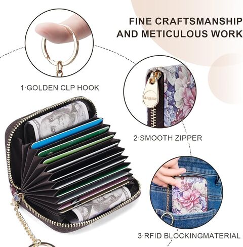 محافظ حامل بطاقات الائتمان APHISON RFID للنساء حافظة بطاقات بسحاب من الجلد لمحفظة سلسلة المفاتيح للسيدات in Kuwait