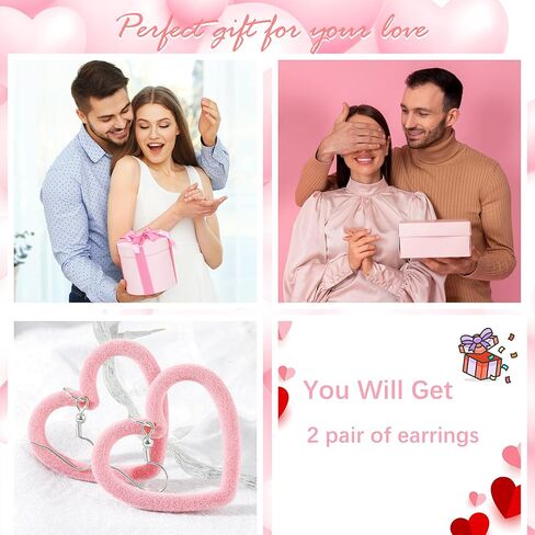 Pink Heart Earrings for Girls Big Heart Hoop Dangle Earrings Pink Earrings Valentine's Day Gifts for Women in Kuwait