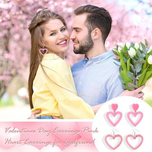 Pink Heart Earrings for Girls Big Heart Hoop Dangle Earrings Pink Earrings Valentine's Day Gifts for Women in Kuwait