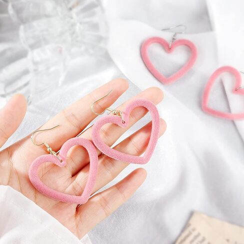 Pink Heart Earrings for Girls Big Heart Hoop Dangle Earrings Pink Earrings Valentine's Day Gifts for Women in Kuwait