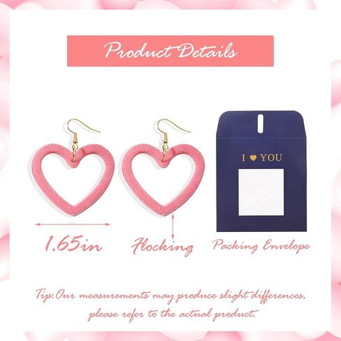 Pink Heart Earrings for Girls Big Heart Hoop Dangle Earrings Pink Earrings Valentine's Day Gifts for Women in Kuwait