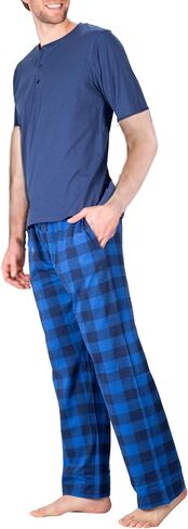 SLEEPHERO Men's Pajama Set Pajamas for Men 2 Piece Short Sleeve Mens Sleepwear Set with Henley Top and Pants in Kuwait