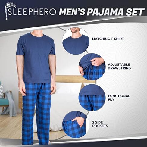 SLEEPHERO Men's Pajama Set Pajamas for Men 2 Piece Short Sleeve Mens Sleepwear Set with Henley Top and Pants in Kuwait