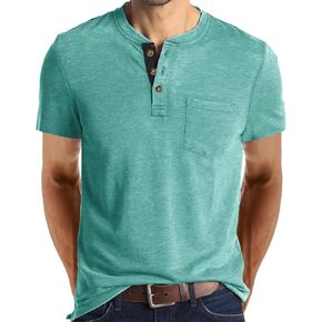Uposiut Mens Henley Shirts Long/Short Sleeve T Shirt Fashion Casual Basic Plain Cotton Tee Shirts
