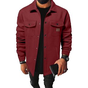 Comdecevis Men's Sherpa Shirt Jacket Flannel Shackets Casual Long Sleeve Lightweight Wool Blend Coats with Pocket