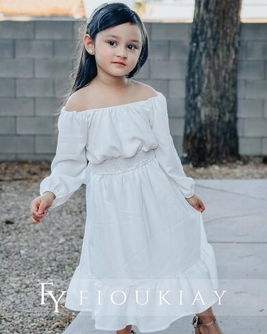 fioukiay Toddler Girl-Wedding-Princess-Maxi-Dress Boho Off Shoulder Lace Ruffle Dress Gowns Holiday Dresses in Kuwait