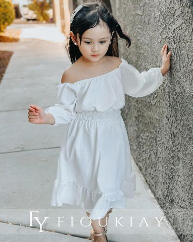 fioukiay Toddler Girl-Wedding-Princess-Maxi-Dress Boho Off Shoulder Lace Ruffle Dress Gowns Holiday Dresses in Kuwait