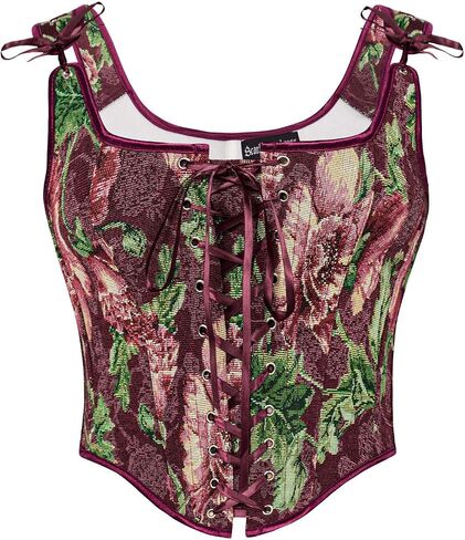 Scarlet Darkness Corset Tops For Women Renaissance Lace Up Floral Overbust Boned Bustier Bodice in Saudi Arabia