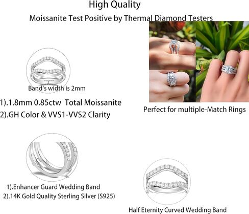 DovEggs 14K الذهب جودة الفضة المويسانتي خواتم الخطبة للنساء مركز 3ct 7X9mm G-H-I اللون مشع قطع المويسانتي المخفية هالة خاتم الخطوبة المنحني محسن الحرس خاتم الزفاف in Kuwait