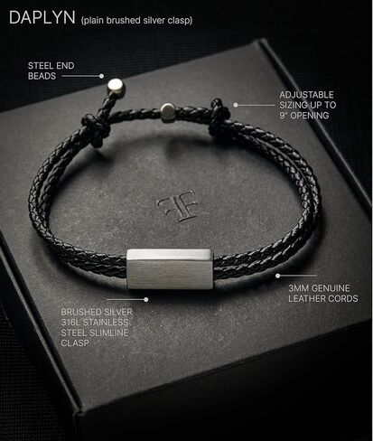 Forge & Foundry Men's Adjustable Black Braided Leather Bracelet | Drapers | Matte Black Stainless Steel Slider | Refined Hand-Crafted Jewelry, Designed by Jewelers, Forged for Men in Kuwait