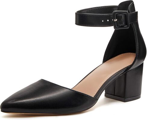 LAICIGO Women's Pointed Toe Pumps Ankle Strap Buckle Chunky Block Heel Dress D'Orsay Shoes in Kuwait
