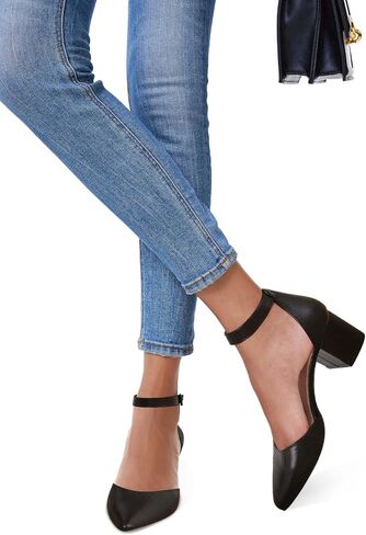 LAICIGO Women's Pointed Toe Pumps Ankle Strap Buckle Chunky Block Heel Dress D'Orsay Shoes in Kuwait
