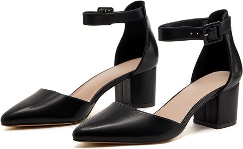 LAICIGO Women's Pointed Toe Pumps Ankle Strap Buckle Chunky Block Heel Dress D'Orsay Shoes in Kuwait