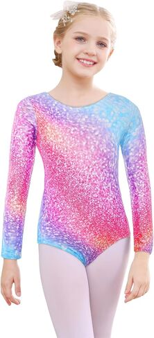 Belovance Gymnastics Leotards for Girls Dance Outfits Long Sleeves Tumbling Bodysuits Sparkly Rainbow Rhinestone Dancewear in Kuwait