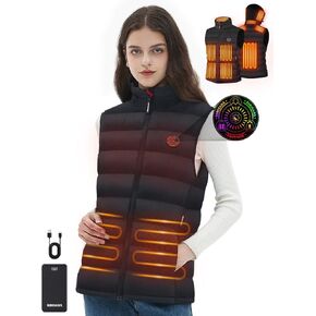 Ririgans Heated Vest For Women, Retractable Heating Hood with 7.4V 16000mAh Battery Pack, 10 Heating Zones 4 Heating Levels