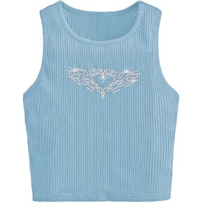 SOLY HUX Girl's Y2k Tank Top Sleeveless Heart Rhinestone Summer Crop Tops