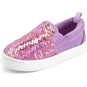 K KomForme Toddler Slip on Sneakers Girls Sparkle Sequins Canvas Walking Shoes