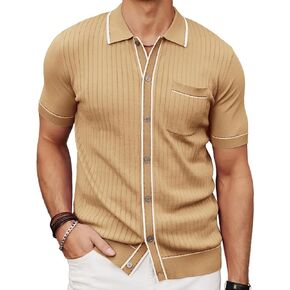PJ PAUL JONES Men's Short Sleeve Knit Polo Shirt Vintage Button Down Golf Polo