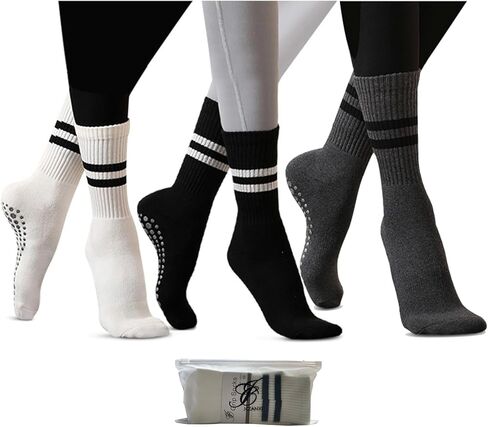 JCZANXI Yoga Socks with Grips for Women, Non Slip Grip Socks for Yoga, Pilates, Barre, Dance | Ideal Cushioned Crew Socks in Kuwait