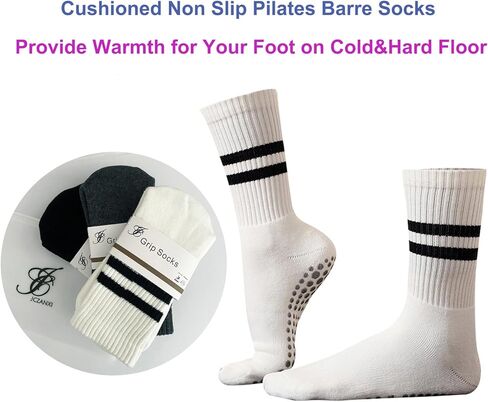 JCZANXI Yoga Socks with Grips for Women, Non Slip Grip Socks for Yoga, Pilates, Barre, Dance | Ideal Cushioned Crew Socks in Kuwait