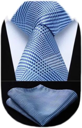 HISDERN Ties for Men Plaid Checkered Tie with Pocket Square Woven Business Formal Necktie Handkerchief Set Wedding Party in Kuwait