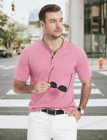MAGCOMSEN Men's Henley Shirts Short Sleeve Cotton Casual Shirt Fashion Front Placket Summer Daily T-Shirts in Saudi Arabia
