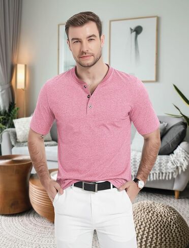 MAGCOMSEN Men's Henley Shirts Short Sleeve Cotton Casual Shirt Fashion Front Placket Summer Daily T-Shirts in Saudi Arabia