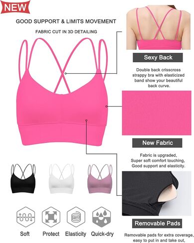 MotoRun Padded Strappy Sports Bras for Women Criss Cross Back Medium Support Workout Running Yoga Bra in Kuwait
