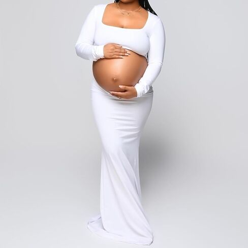 AIFOTO فستان حمل مثير مكشوف البطن كم طويل بدون ظهر رقبة مربعة انقطاع فساتين التصوير الفوتوغرافي النسائية فساتين التقاط الصور in Kuwait