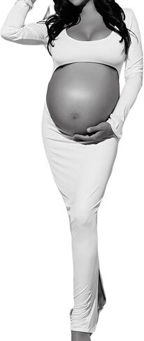 AIFOTO فستان حمل مثير مكشوف البطن كم طويل بدون ظهر رقبة مربعة انقطاع فساتين التصوير الفوتوغرافي النسائية فساتين التقاط الصور in Kuwait