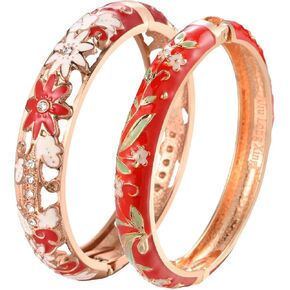 UJOY Bracelet Cloisonne Jewelry Fashion Opening Hinged Bangles Crafted Blue Colored Enamel Flower Gifts for Women 88A11