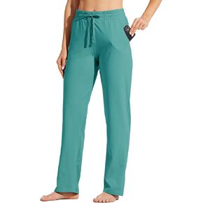 Willit Women's Cotton Sweatpants Open Bottom Yoga Sports Pants Straight Leg Lounge Athletic Pants with Pockets