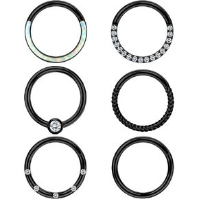 LOLIAS 6PCS Surgical Steel Hinged Hoop Nose Ring for Women 16G 18G Nose Rings Seamless Clicker Hinged Segment Hoop Lip Nose Rings Conch Lip Helix Cartilage Earrings Lip Nose Daith Piercing Kit