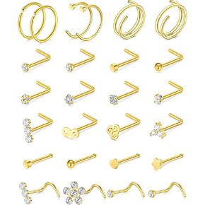 Longita 20g Nose Rings Hoop L Shape Nose Studs Stainless Steel Nose Screw Bone Flat Top Diamond Opal Heart High Nostril Piercing Jewelry Silver Rose Gold Black Pack for Women Men in Saudi Arabia