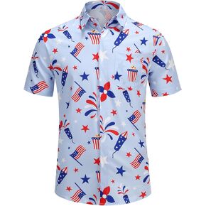 Colorful House Men Aloha Shirt Regular Fit Adult Casual Floral Button Down Shirts Short Sleeve Funny Hawaiian Shirts Outfit