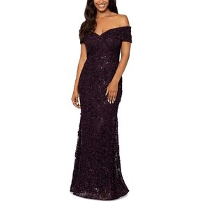 Xscape Long Off-The-Shoulder Lace Dress